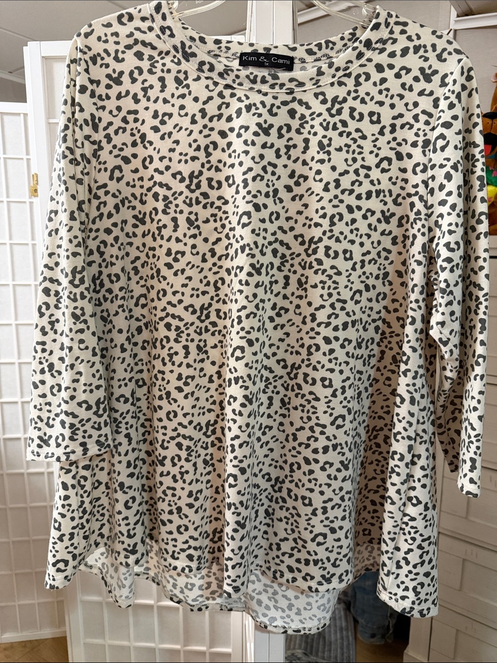 Kim & Cami Cream and Olive Green Leopard Print Tunic Top